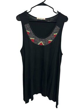 Sweetly Wonderful Womens Large Black Beaded Asymmetrical Hem Tunic Boho Chic